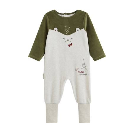 Pyjama bébé avec pieds retroussables en velours pistache Beige 2 - vertbaudet enfant 