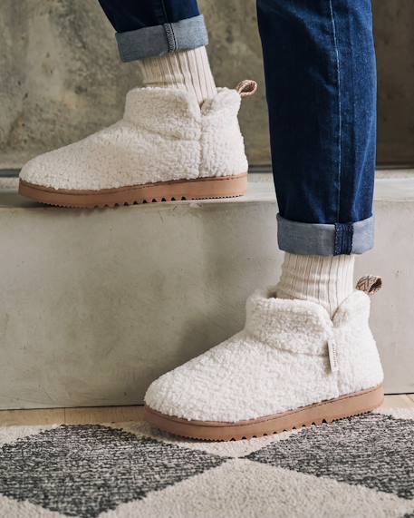 Chaussons bottillons maille bouclette - semelle crantée Camel+Ivoire 8 - vertbaudet enfant 