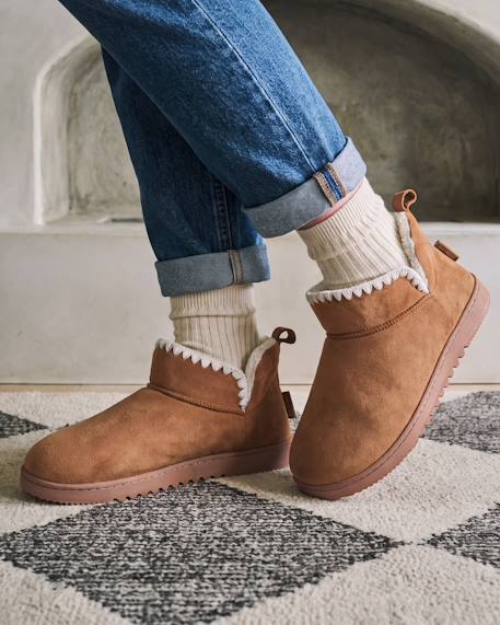 Chaussons bottillons maille bouclette - semelle crantée Camel+Ivoire 2 - vertbaudet enfant 