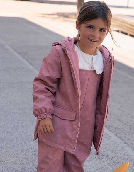 Parka en caoutchouc rembourrée avec capuche et imprimé floral Rose 1 - vertbaudet enfant 