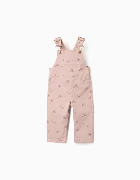 Salopette en sergé avec motif floral Rose clair 1 - vertbaudet enfant 