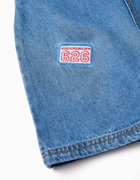 Salopette courte en jean avec broderies stitch Bleu 4 - vertbaudet enfant 