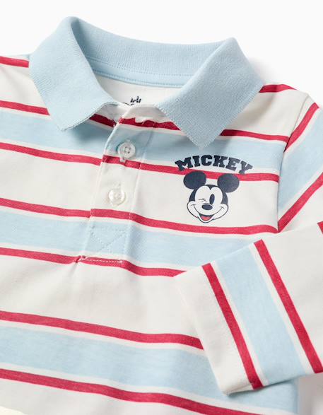 Polo à manches longues à rayures avec imprimé mickey Bleu clair 3 - vertbaudet enfant 