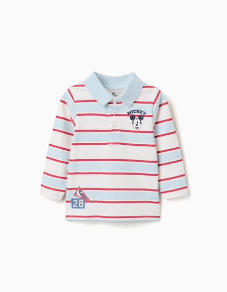Polo à manches longues à rayures avec imprimé mickey Bleu clair 1 - vertbaudet enfant 