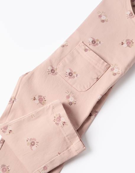 Salopette en sergé avec motif floral Rose clair 4 - vertbaudet enfant 