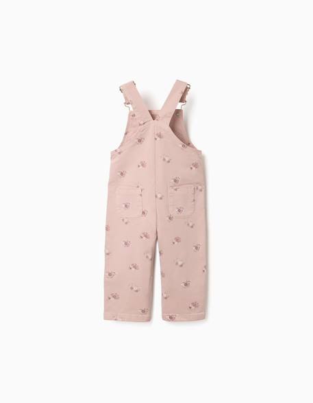 Salopette en sergé avec motif floral Rose clair 2 - vertbaudet enfant 