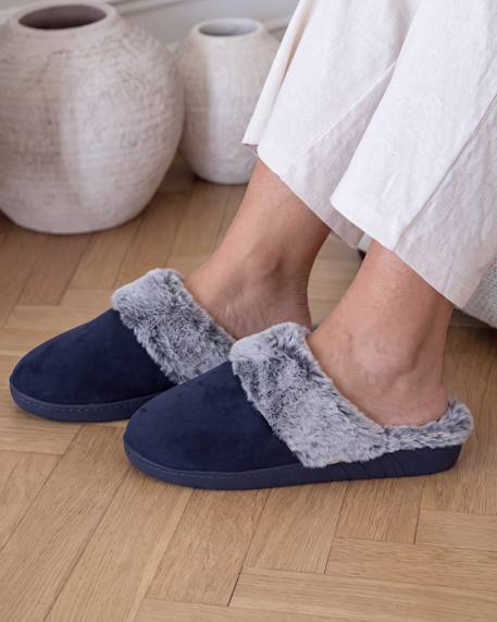 Chaussons mules semelle ergonomique confort, velours Marine+Noir+Rayures 2 - vertbaudet enfant 