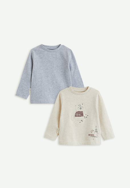 Lot de 2 t-shirts bébé manches longues pistache Gris 1 - vertbaudet enfant 