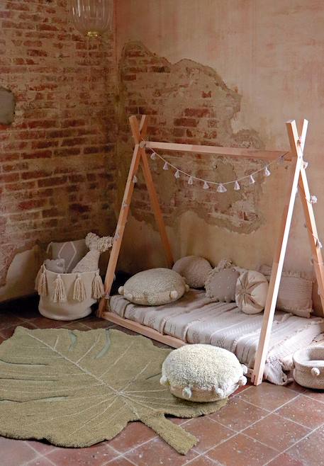 Tapis enfant lavable en coton monstera Naturel, vert, moutarde, terracotta+Olive, naturel, miel 1 - vertbaudet enfant 