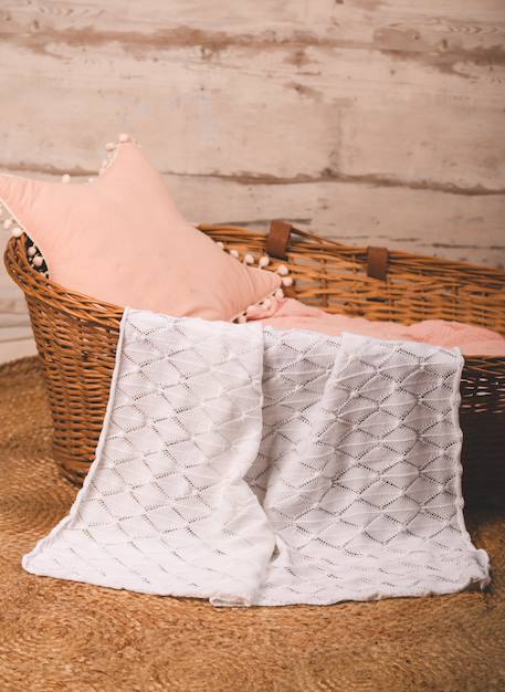 Couverture 'plume' en coton Blanc+Bleu danube 1 - vertbaudet enfant 