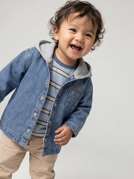 Chemise bébé personnalisable en denim avec capuche stone 1 - vertbaudet enfant 