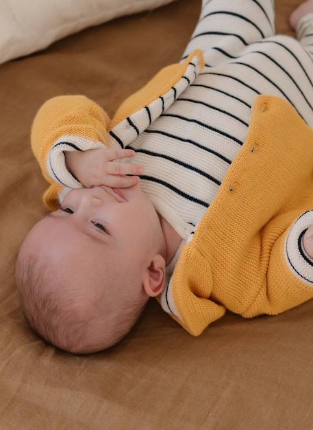 Manteau en tricot bébé Curry+Ecru rayé marine+Marine rayé écru+Pétunia 1 - vertbaudet enfant 