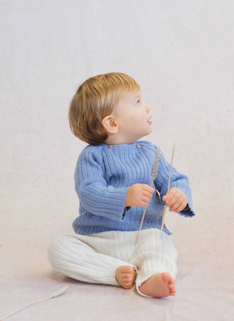 Brassière laine  mélangée Bleu clair+Bleu layette+Rose perle 1 - vertbaudet enfant 