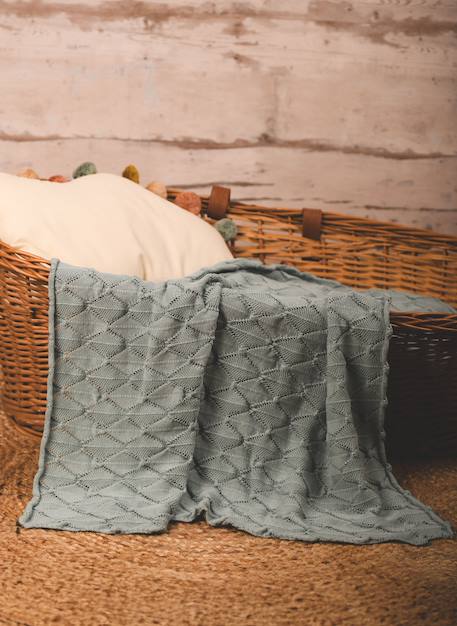 Couverture 'plume' en coton Blanc+Bleu danube 3 - vertbaudet enfant 