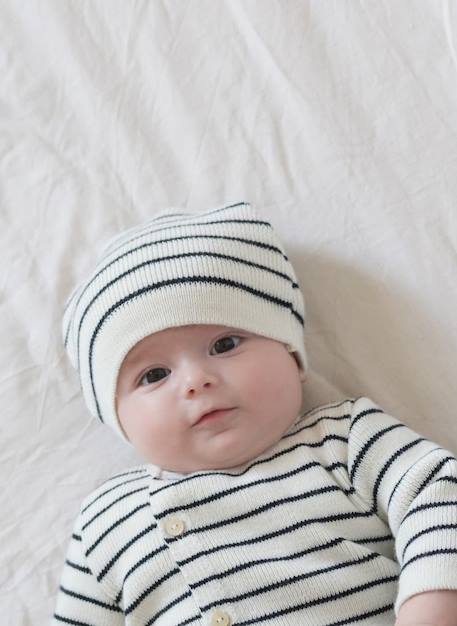 Bonnet en laine marinière bébé Écru/marine+Écru/rouge 1 - vertbaudet enfant 