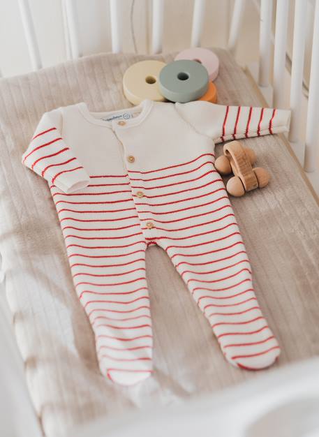 Combinaison à pieds en laine bébé Ecru rayé marine+Ecru rayé rouge basque 5 - vertbaudet enfant 