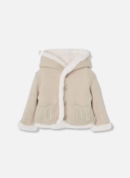 Veste bébé en maille réversible à capuche Beige 1 - vertbaudet enfant 
