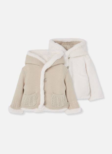 Veste bébé en maille réversible à capuche Beige 3 - vertbaudet enfant 