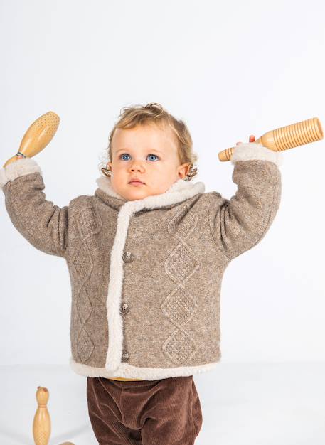 Veste bébé en maille réversible à capuche Marron 1 - vertbaudet enfant 