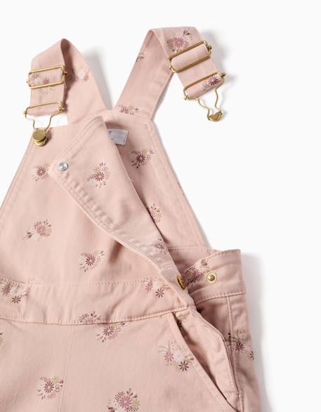 Salopette en sergé à jambe large avec motif floral Rose clair 3 - vertbaudet enfant 