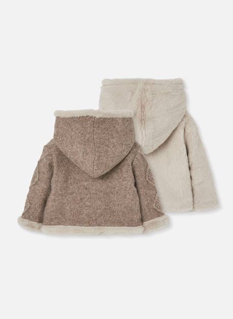 Veste bébé en maille réversible à capuche Marron 3 - vertbaudet enfant 