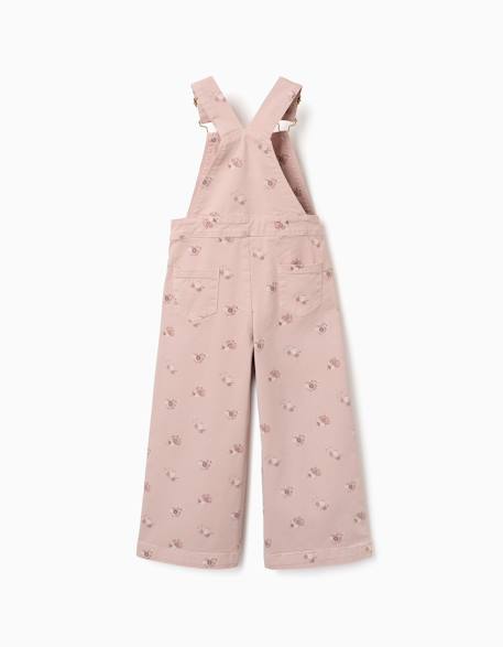 Salopette en sergé à jambe large avec motif floral Rose clair 2 - vertbaudet enfant 