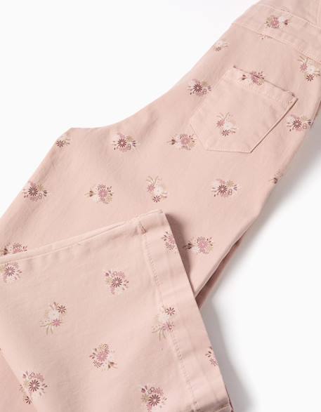 Salopette en sergé à jambe large avec motif floral Rose clair 4 - vertbaudet enfant 