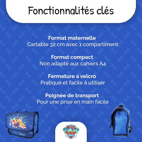 Cartable de maternelle 1 compartiment Pat' Patrouille - 32 cm Bleu 2 - vertbaudet enfant 