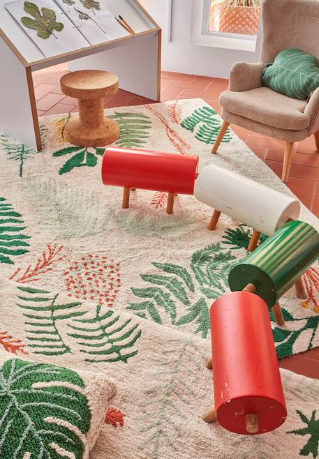 Tapis enfant lavable en coton botanic plants Bleu sauge, bleu vintage+Naturel, vert, moutarde, terracotta+Olive, rose, châtaigne, doré, naturel 1 - vertbaudet enfant 