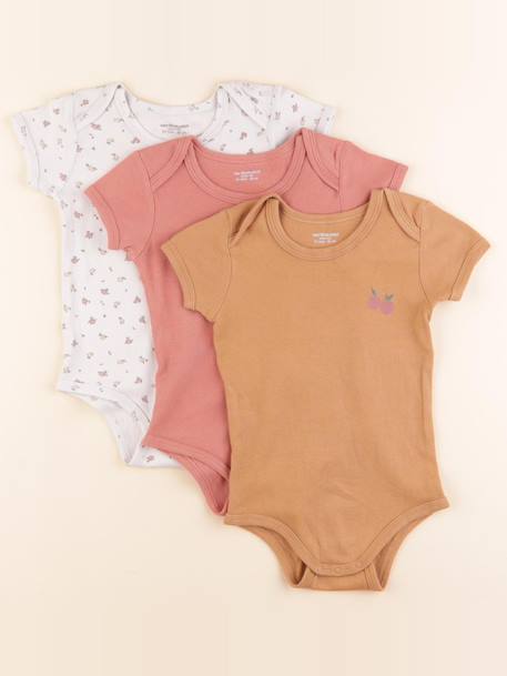Lot de 3 bodies en coton - 24 mois Marron, rose 1 - vertbaudet enfant 