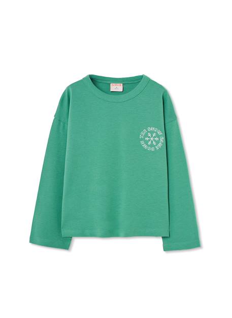 T-shirt fille en maille imprimé flocon de neige Vert 1 - vertbaudet enfant 