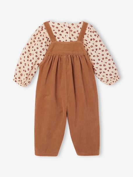 Ensemble blouse et salopette velours bébé fille bleu céleste+noisette 12 - vertbaudet enfant 