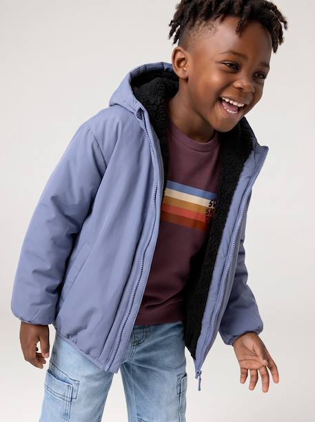 Blouson réversible à capuche garçon bleu grisé+vert sapin 1 - vertbaudet enfant 