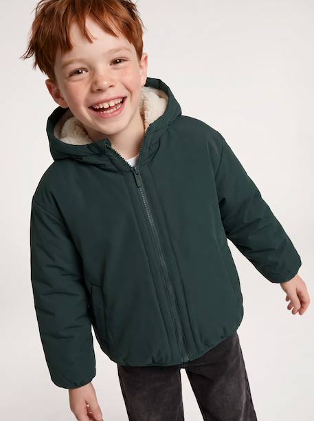 Blouson réversible à capuche garçon bleu grisé+vert sapin 13 - vertbaudet enfant 