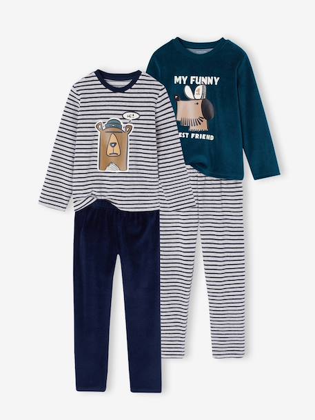 Lot de 2 pyjamas garçon velours marine 1 - vertbaudet enfant 