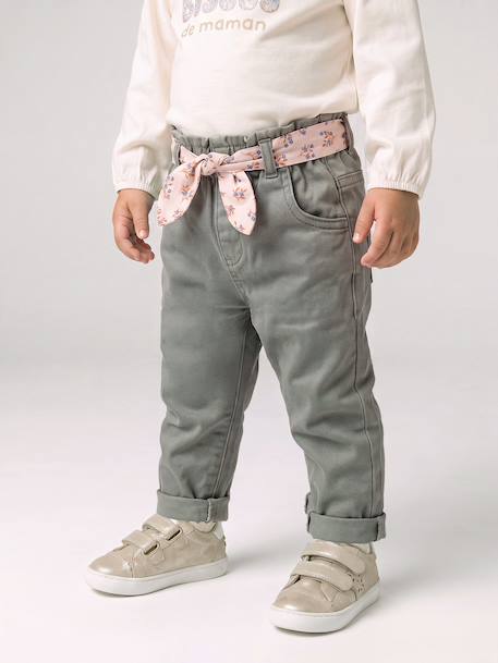 Pantalon paperbag bébé fille VERT MOYEN UNI 6 - vertbaudet enfant 