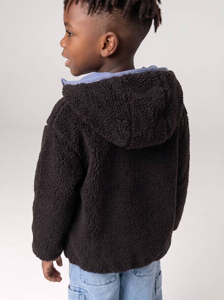 Blouson réversible à capuche garçon bleu grisé+vert sapin 11 - vertbaudet enfant 