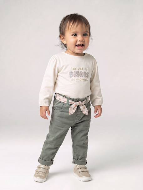 Pantalon paperbag bébé fille VERT MOYEN UNI 1 - vertbaudet enfant 