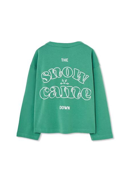 T-shirt fille en maille imprimé flocon de neige Vert 2 - vertbaudet enfant 