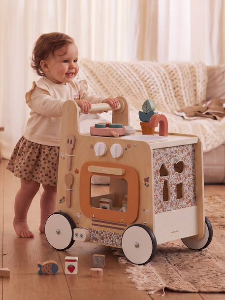 Ma première cuisine chariot de marche en bois FSC® Rétro Flower 1 - vertbaudet enfant 