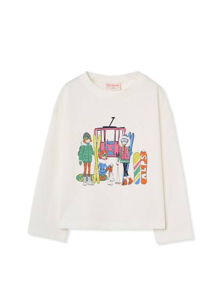 T-shirt fille en maille imprimé ski Blanc 1 - vertbaudet enfant 