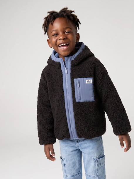 Blouson réversible à capuche garçon bleu grisé+vert sapin 2 - vertbaudet enfant 