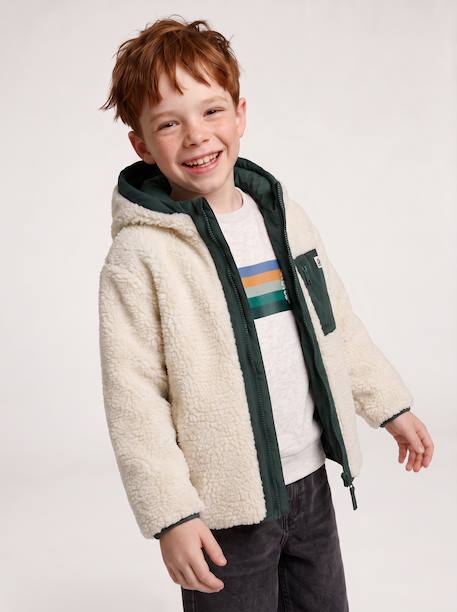 Blouson réversible à capuche garçon bleu grisé+vert sapin 12 - vertbaudet enfant 