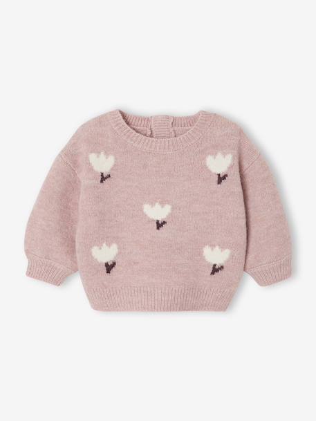 Pull jacquard bébé fille beige chiné+parme 9 - vertbaudet enfant 