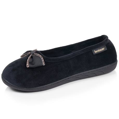 Chaussons ballerines microvelours semelle ergonomique, mousse à mémoire forme Noir+Rayures canard+Rouge 1 - vertbaudet enfant 