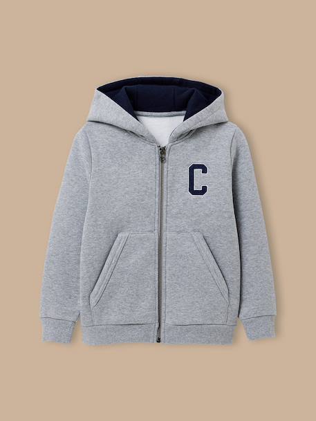 Sweat zippé à capuche garçon Gris chine+Marine 1 - vertbaudet enfant 