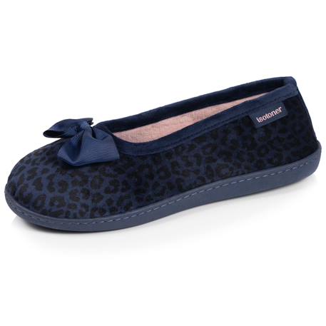 Chaussons ballerines microvelours semelle ergonomique, mousse à mémoire forme Léopard marine 1 - vertbaudet enfant 