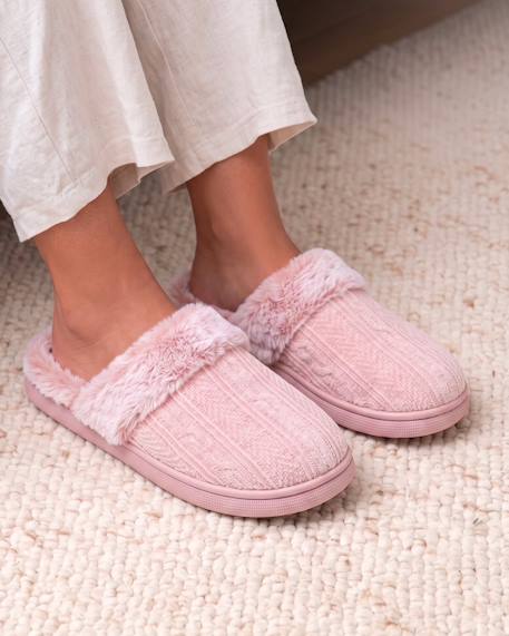 Chaussons mules microvelours semelle bloup extra confort Blush+Gris chiné+Léopard beige+Lilas 2 - vertbaudet enfant 