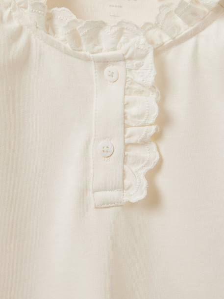 T-shirt fille col montant brodé - coton biologique Ecru 2 - vertbaudet enfant 