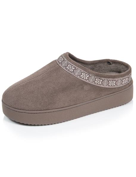 Chaussons mules suédine semelle plateforme Beige+Léopard camel+Taupe 18 - vertbaudet enfant 